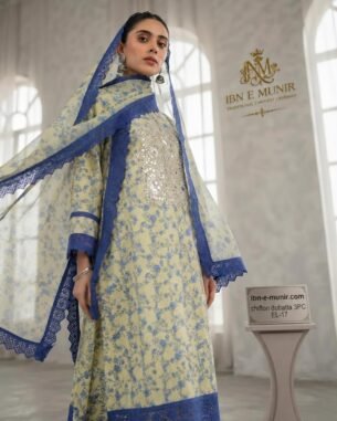 Graceful Floral Kurti Chiffon Dupatta 3PC EL-17 Unstitched