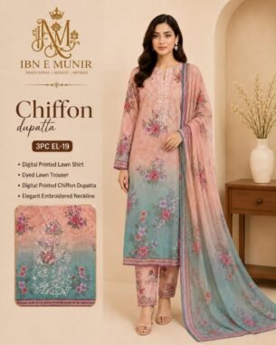 Rose Garden Kurti Chiffon Dupatta 3PC EL- 19 Unstitched