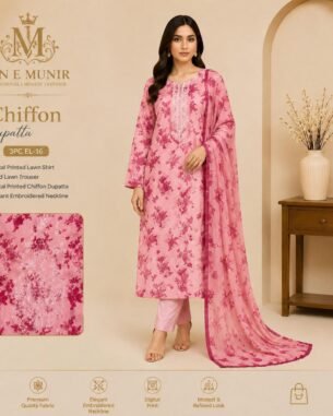 Soft Bloom Kurti Chiffon Dupatta 3PC EL-16 Unstitched