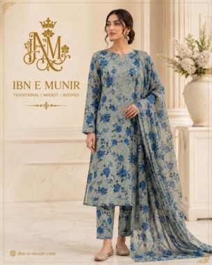 Blue Blossom Chiffon Dupatta 3PC EL-13 Unstitched