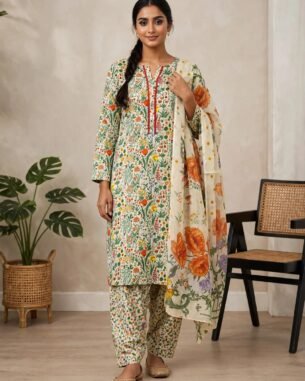 Meadow Print Lawn kurti 3 PC Unstitched EL-28 with Chiffon Dupatta