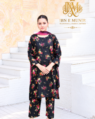 Elegant Classic Black Kurti Chiffon Dupatta 3PC EL-25 Unstitched