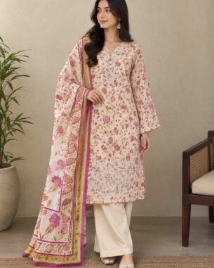 Pastel Flora Embroidered Kurti Lawn Dupatta 3PC EL-1 Unstitched